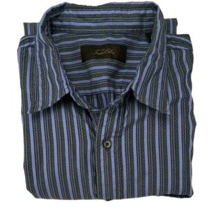 Tasso Elba Mens XL Blue Black Striped Long‎ Sleeve Button Down Cotton Shirt